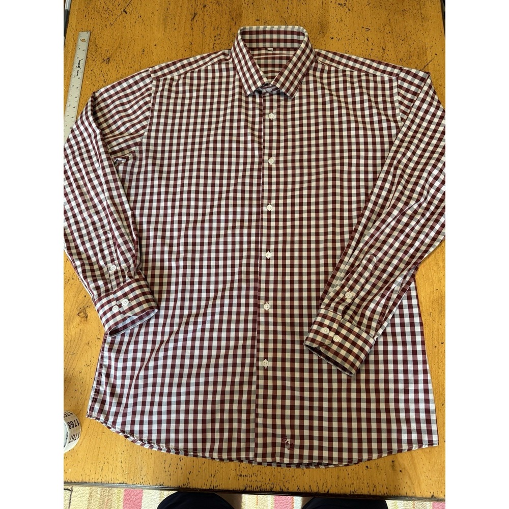 State & Liberty Shirt Mens 3XL Maroon Gingham Long Sleeve Button Up Stretch